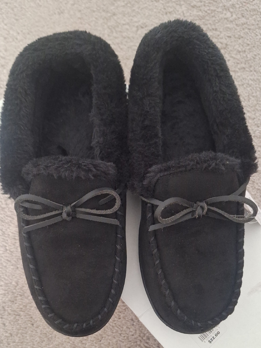 Sonoma Black Slip-On Moccasin Slippers with Faux Fur